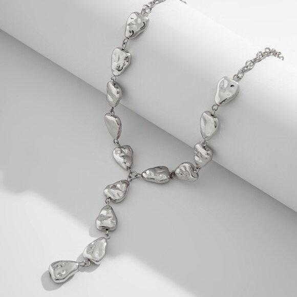 Contemporary Gold Tone Nugget Drop Necklace - Picture 2 of 12